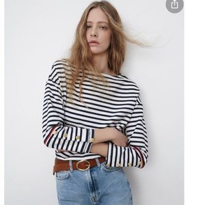 Zara Striped oversized Gold button detail shirt